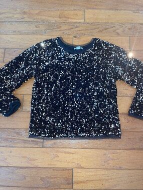 Girls Black Sequin Long-Sleeve Top